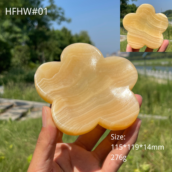 Unique,Natural Crystal Yellow Calcite Flower Bowl Carving