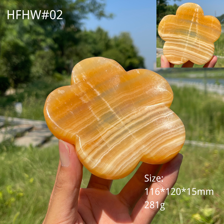 Unique,Natural Crystal Yellow Calcite Flower Bowl Carving