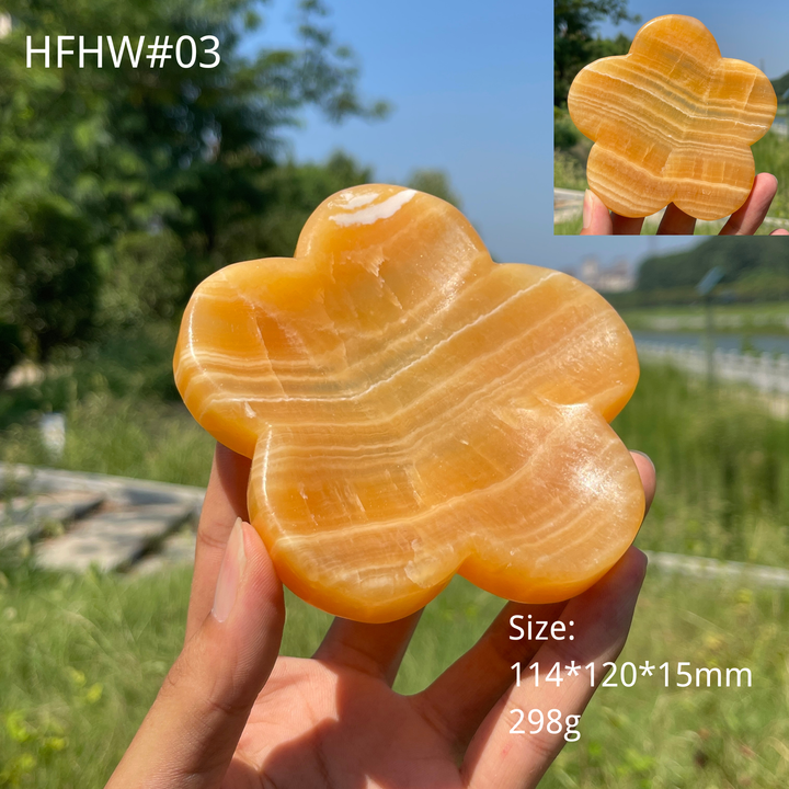 Unique,Natural Crystal Yellow Calcite Flower Bowl Carving