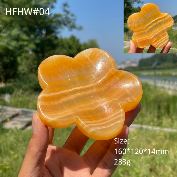 Unique,Natural Crystal Yellow Calcite Flower Bowl Carving