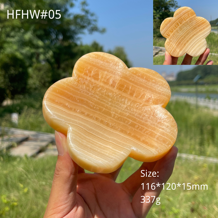 Unique,Natural Crystal Yellow Calcite Flower Bowl Carving