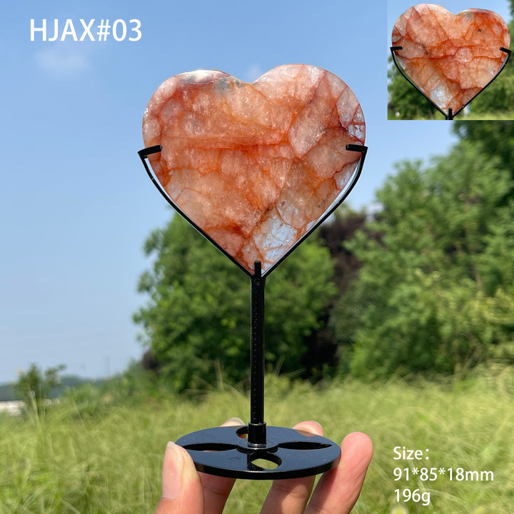 Unique,Natural Crystal Fire Quartz Heart With Stand