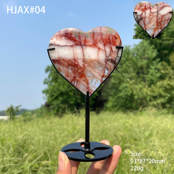 Unique,Natural Crystal Fire Quartz Heart With Stand