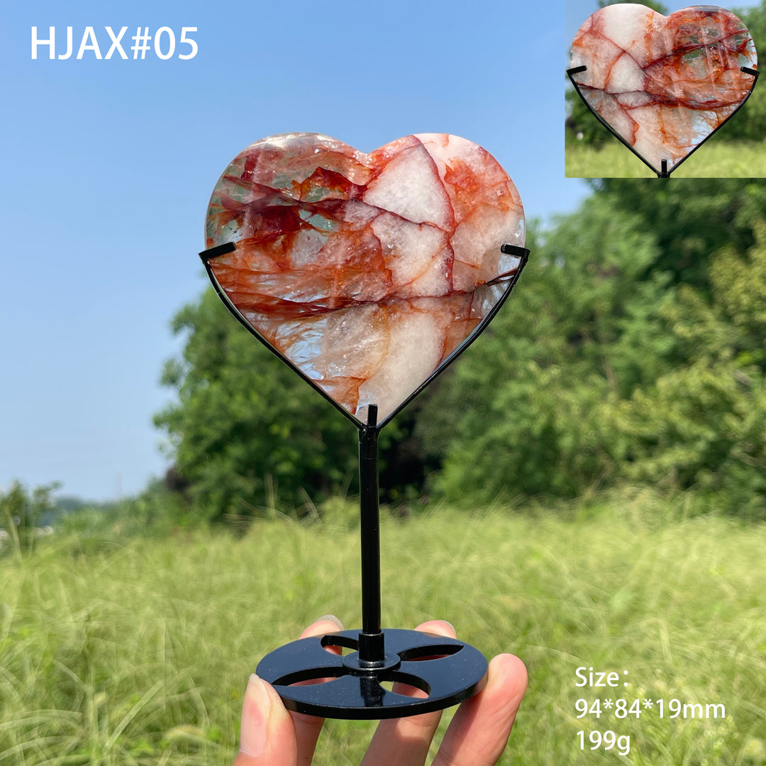 Unique,Natural Crystal Fire Quartz Heart With Stand