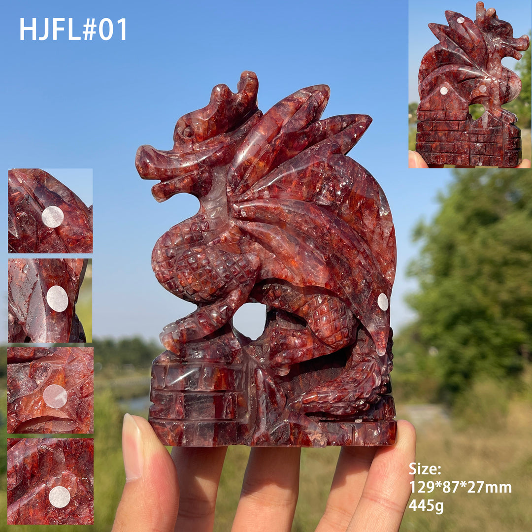 Unique,A Slightly Imperfect Natural Crystal Fire Quartz Flying Dragon Carving