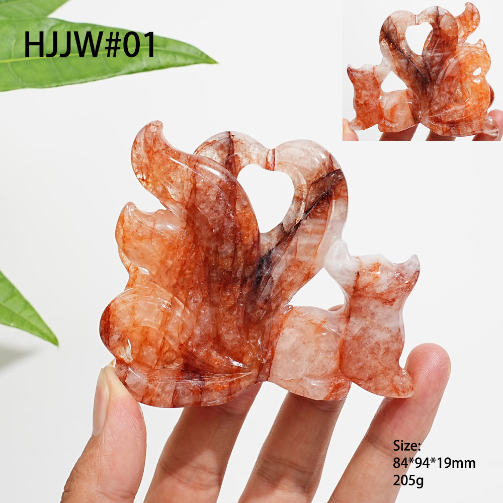 Unique,Natural Crystal Fire Quartz Nine-Tailed Fox Carving