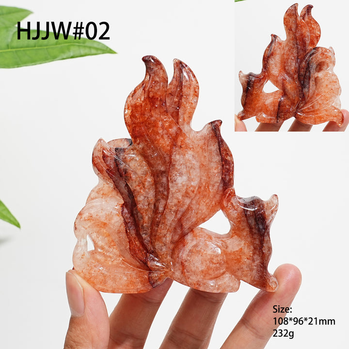 Unique,Natural Crystal Fire Quartz Nine-Tailed Fox Carving