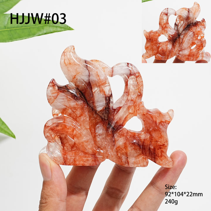 Unique,Natural Crystal Fire Quartz Nine-Tailed Fox Carving