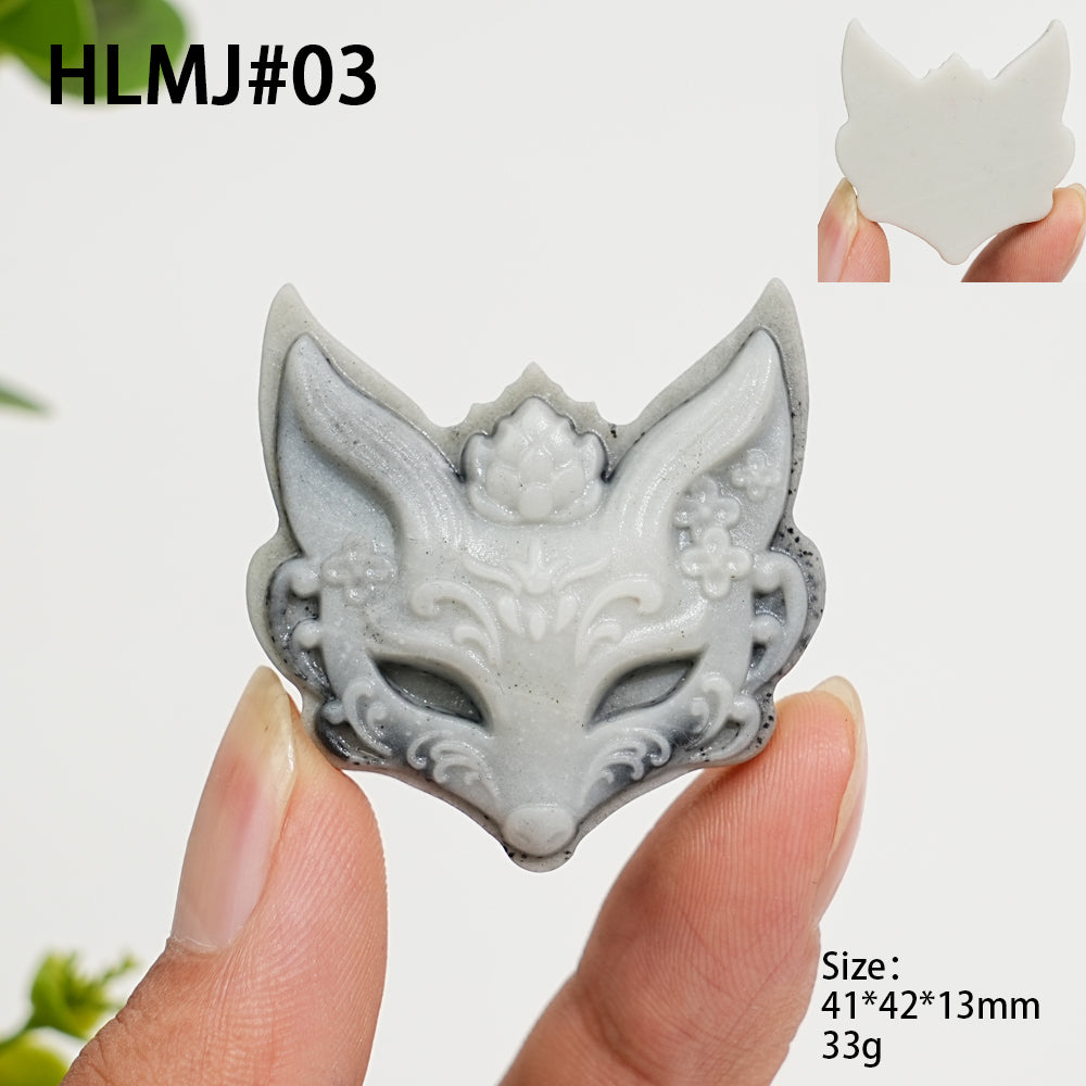 Unique,Natural Crystal Carving TaiJi Stone Fox Mask