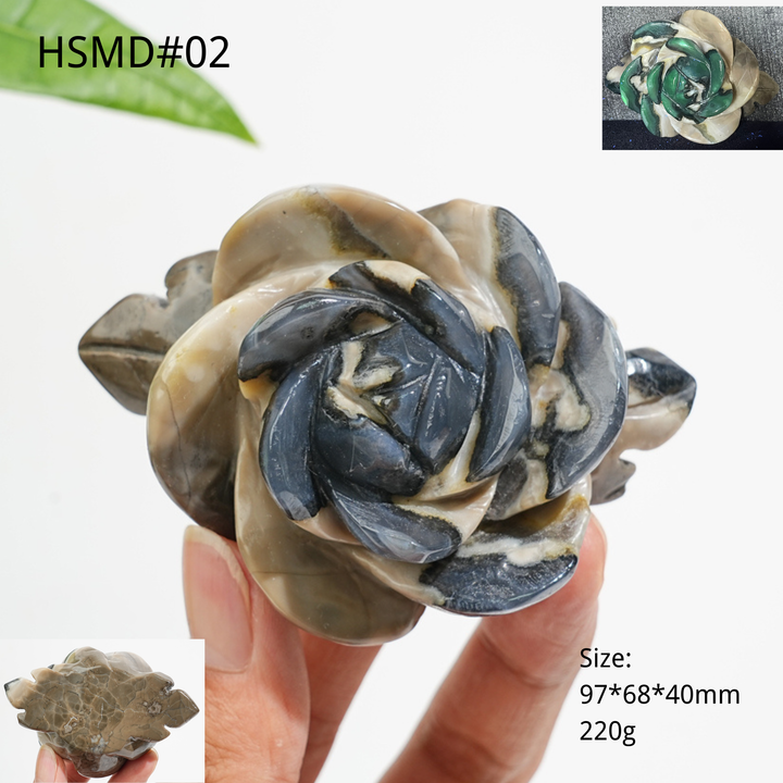 Unique,Natural Crystal Volcanic Agate Peony Flower Carving