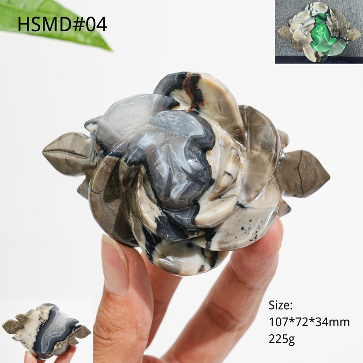 Unique,Natural Crystal Volcanic Agate Peony Flower Carving