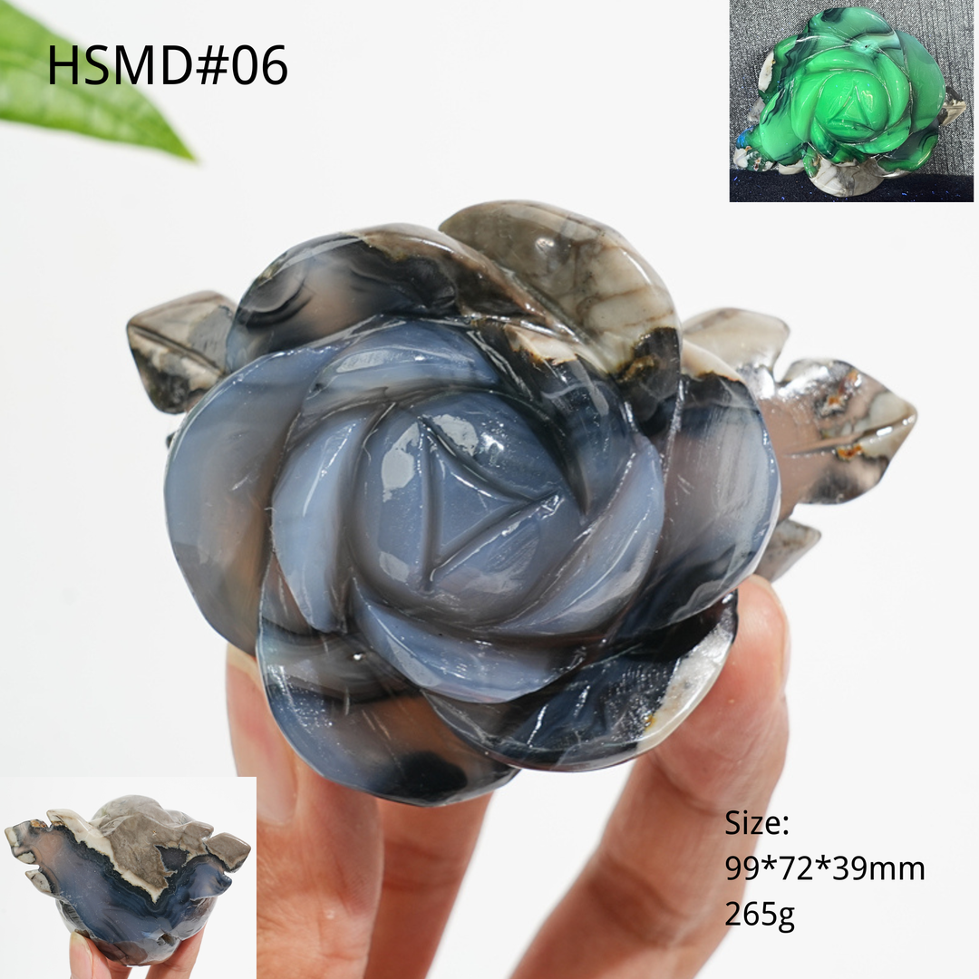 Unique,Natural Crystal Volcanic Agate Peony Flower Carving