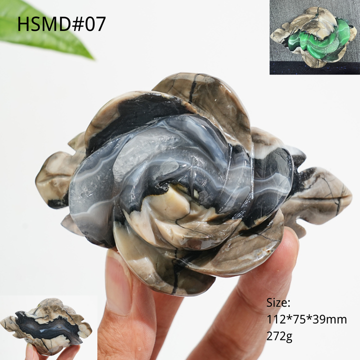 Unique,Natural Crystal Volcanic Agate Peony Flower Carving