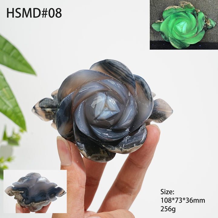 Unique,Natural Crystal Volcanic Agate Peony Flower Carving