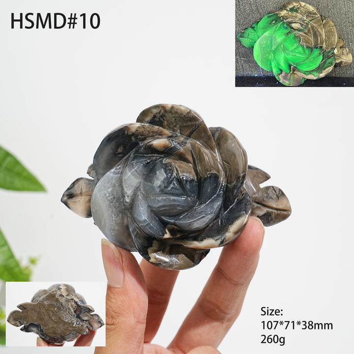 Unique,Natural Crystal Volcanic Agate Peony Flower Carving