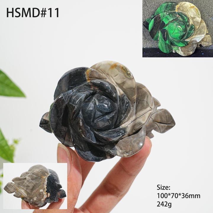 Unique,Natural Crystal Volcanic Agate Peony Flower Carving