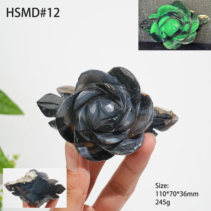 Unique,Natural Crystal Volcanic Agate Peony Flower Carving