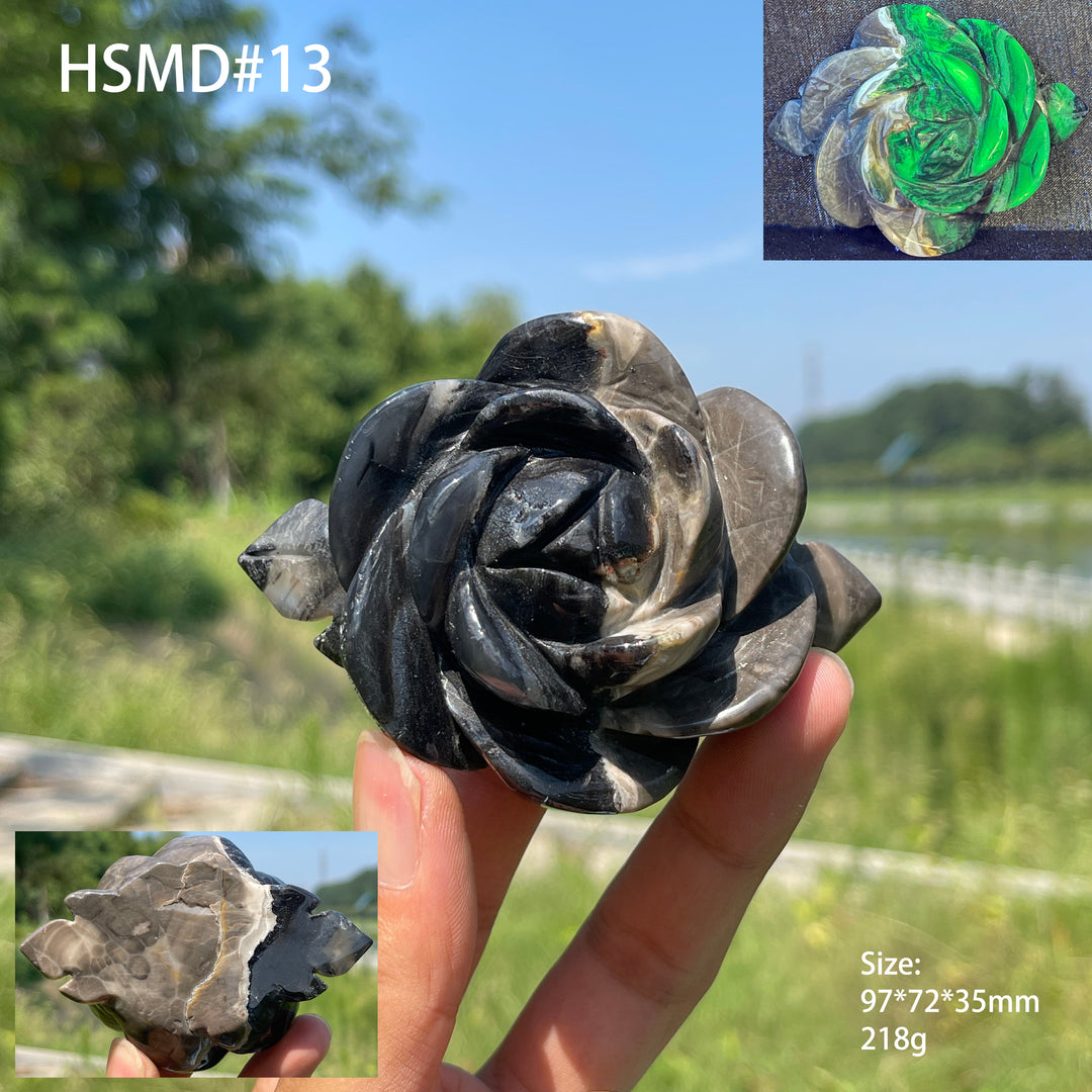 Unique,Natural Crystal Volcanic Agate Peony Flower Carving