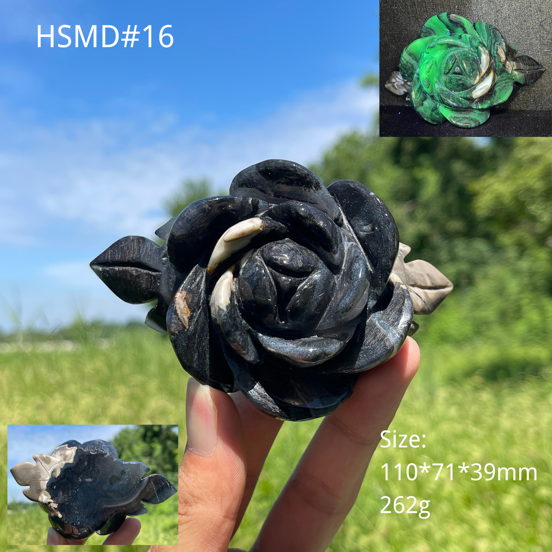 Unique,Natural Crystal Volcanic Agate Peony Flower Carving