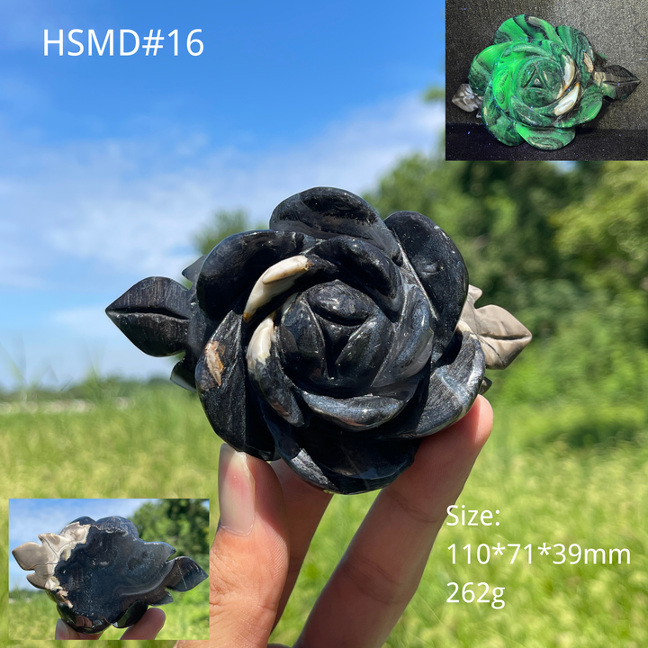 Unique,Natural Crystal Volcanic Agate Peony Flower Carving