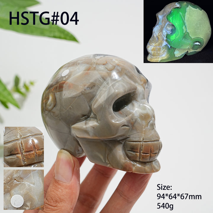 Unique,A Slightly Imperfect Natural Crystal Volcanic Agate Skull Carving
