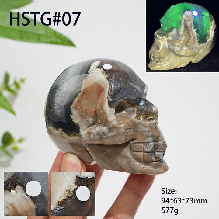 Unique,A Slightly Imperfect Natural Crystal Volcanic Agate Skull Carving