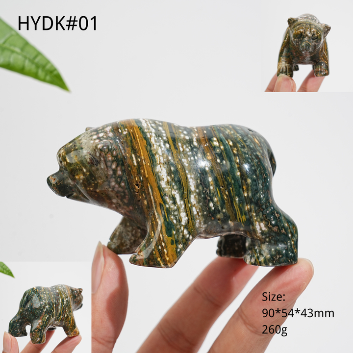 Unique, Natural Crystal Lovely Ocean Jasper Bear Carving