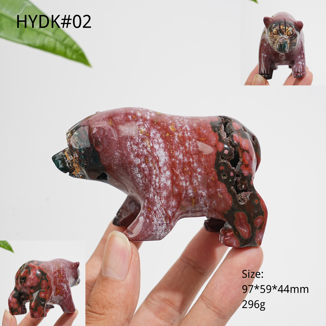 Unique, Natural Crystal Lovely Ocean Jasper Bear Carving