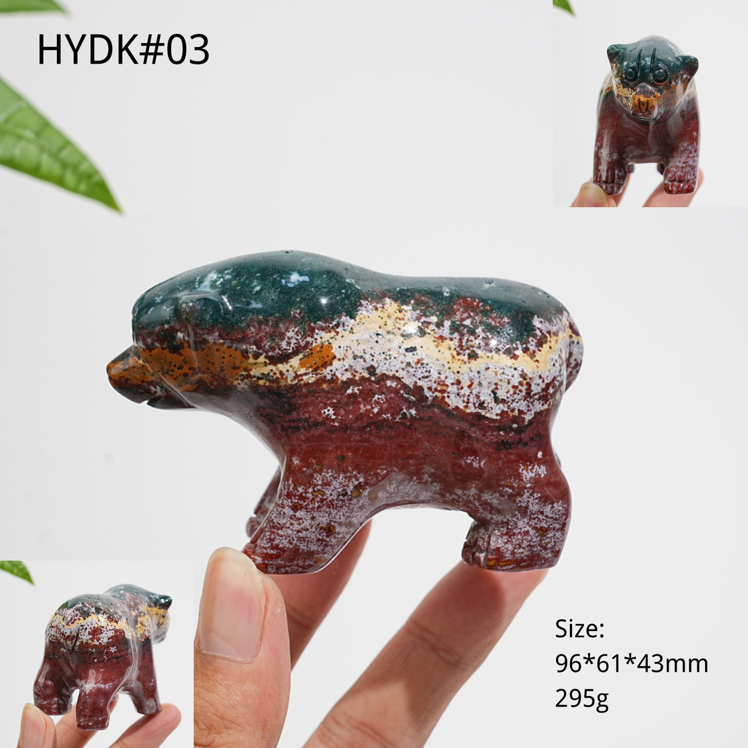 Unique, Natural Crystal Lovely Ocean Jasper Bear Carving