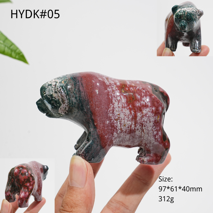 Unique, Natural Crystal Lovely Ocean Jasper Bear Carving