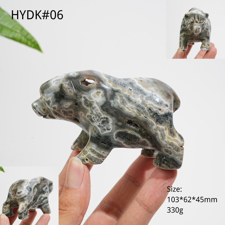 Unique, Natural Crystal Lovely Ocean Jasper Bear Carving