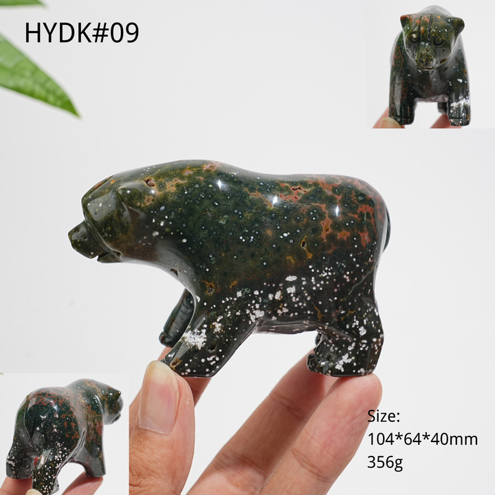Unique, Natural Crystal Lovely Ocean Jasper Bear Carving