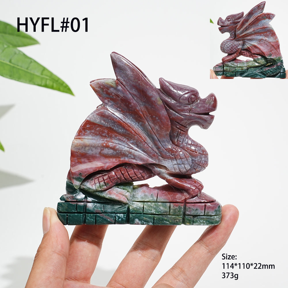 Unique,Natural Crystal Vibrant Ocean Jasper Flying Dragon Carving