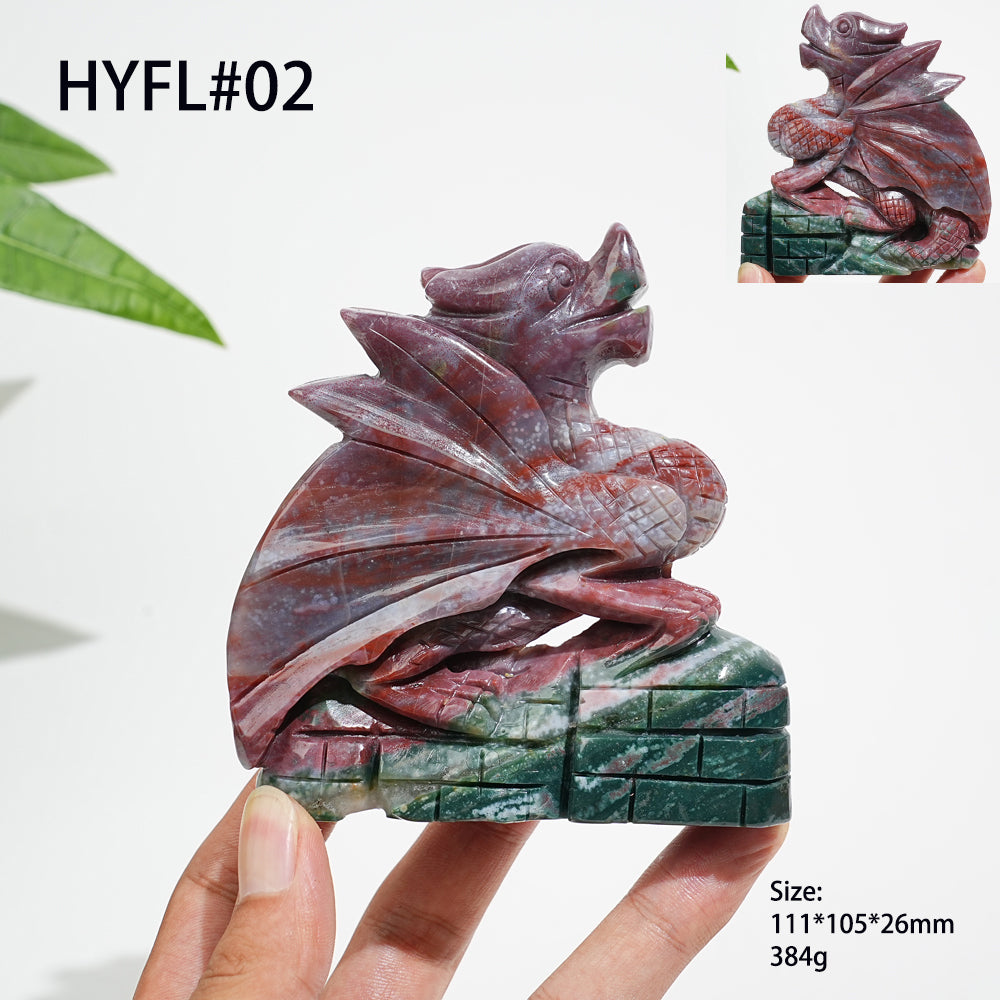 Unique,Natural Crystal Vibrant Ocean Jasper Flying Dragon Carving