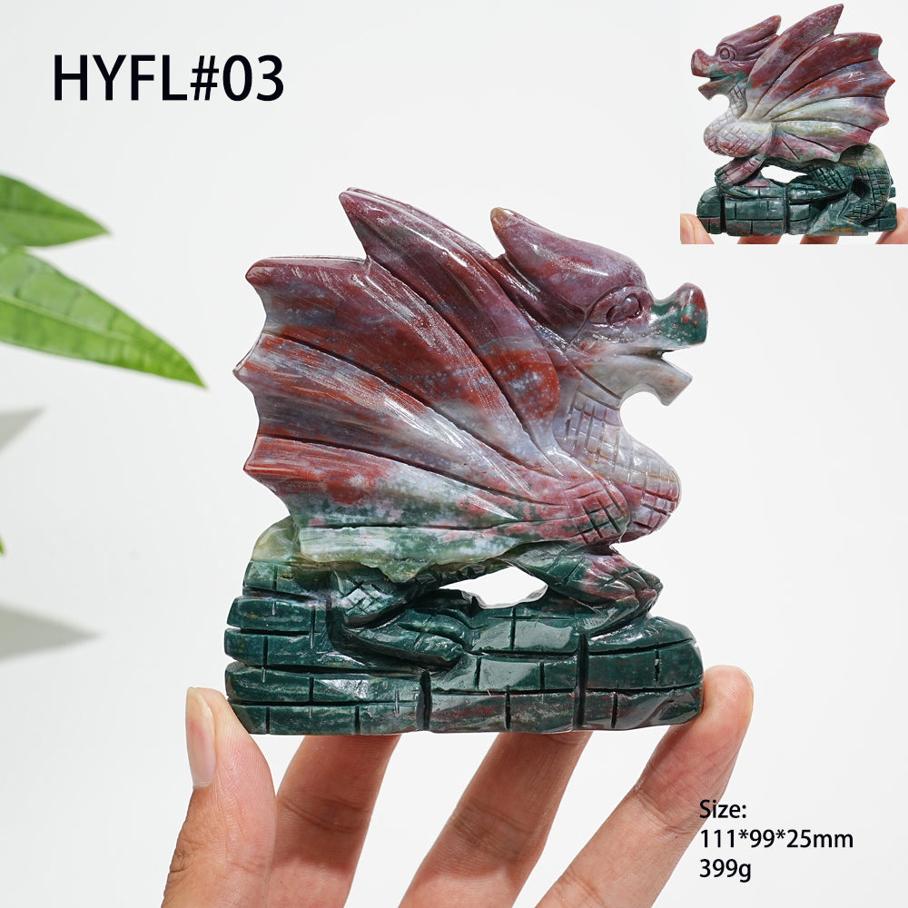Unique,Natural Crystal Vibrant Ocean Jasper Flying Dragon Carving