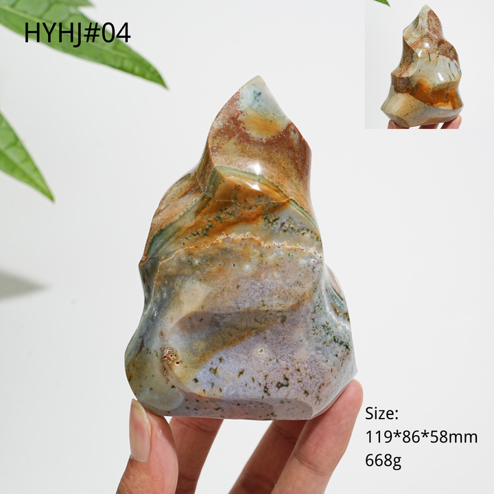 Unique,Natural Crystal Ocean Jasper Torch Flame Carving