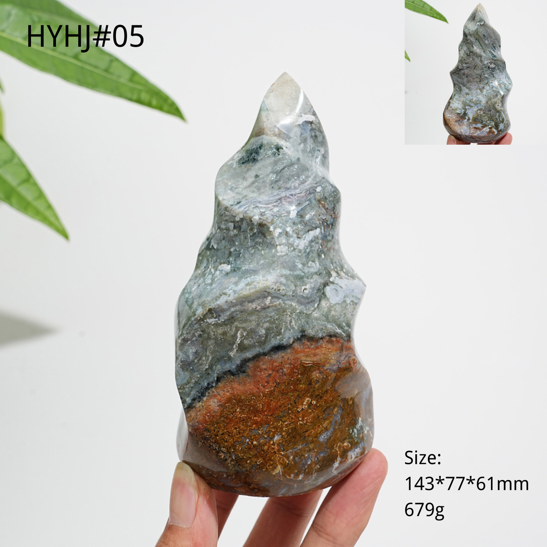 Unique,Natural Crystal Ocean Jasper Torch Flame Carving