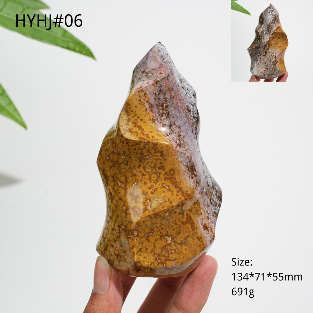 Unique,Natural Crystal Ocean Jasper Torch Flame Carving