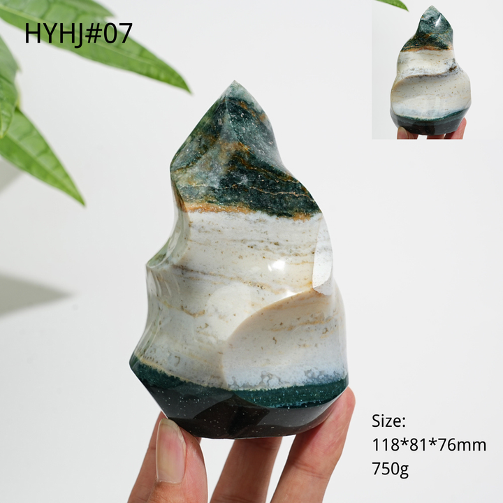 Unique,Natural Crystal Ocean Jasper Torch Flame Carving