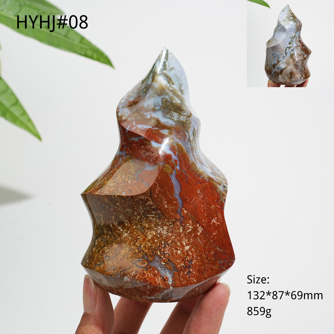Unique,Natural Crystal Ocean Jasper Torch Flame Carving