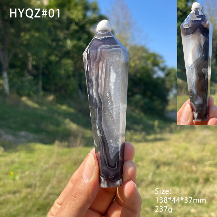 Unique,Natural Crystal Black Flower Agate Wand