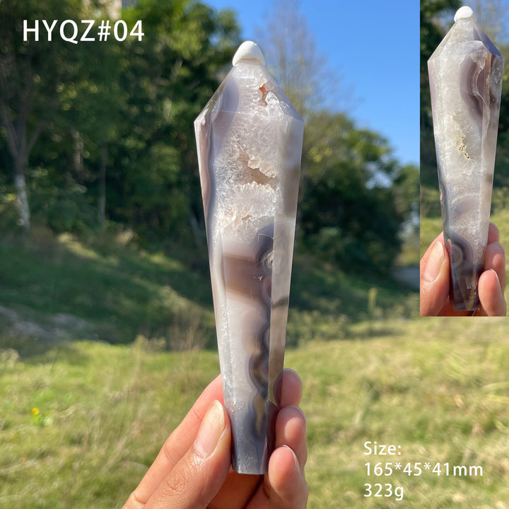 Unique,Natural Crystal Black Flower Agate Wand