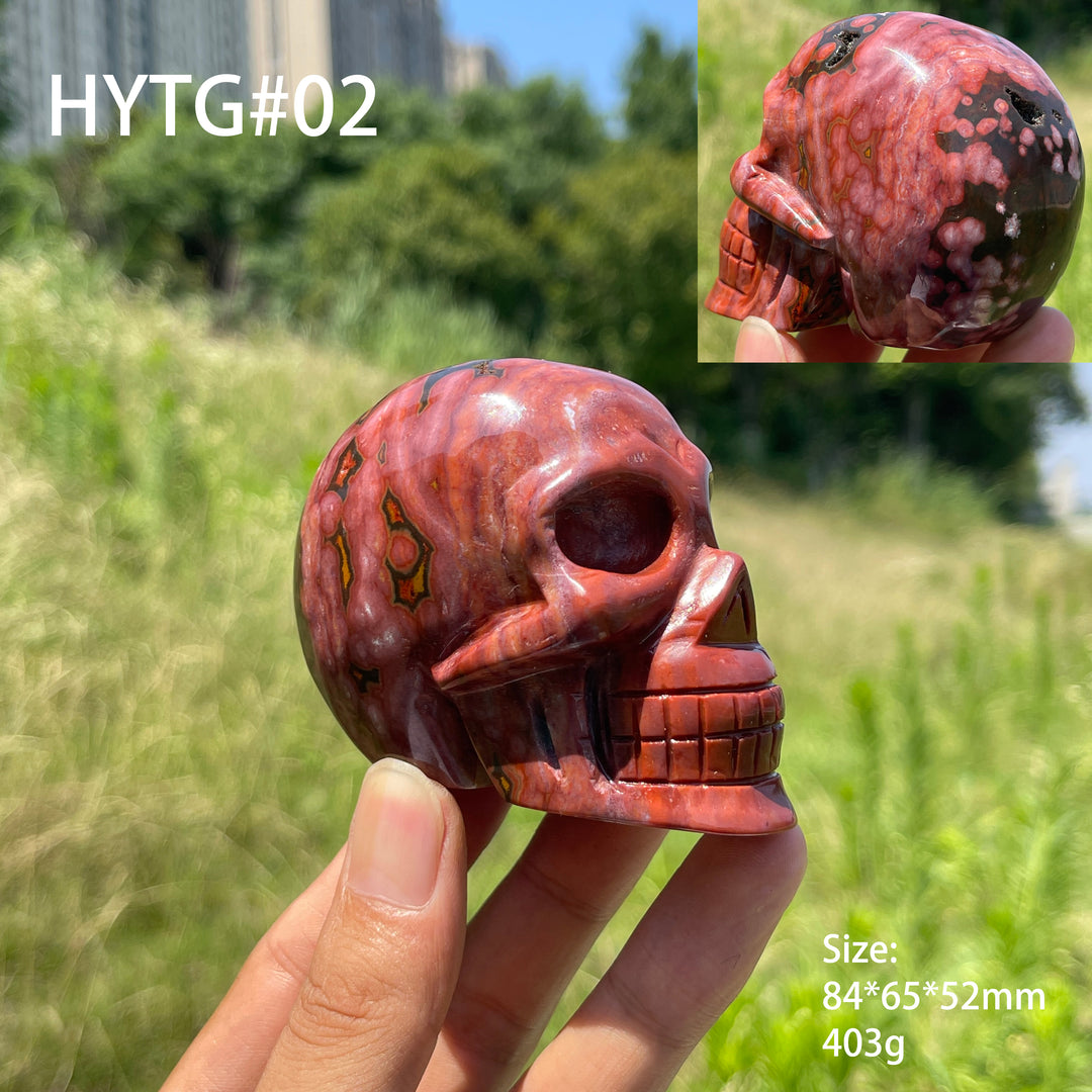 Unique,Natural Crystal Vibrant Ocean Jasper Skull Carving