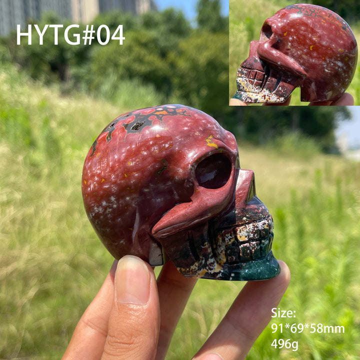 Unique,Natural Crystal Vibrant Ocean Jasper Skull Carving