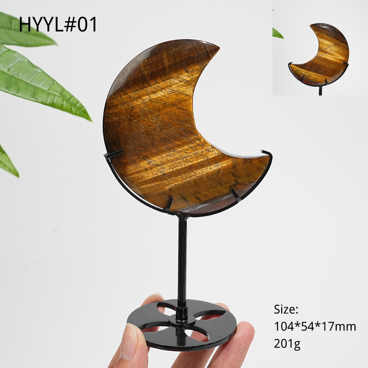 Unique,Natural Crystal Tiger Eye Moon With Stand