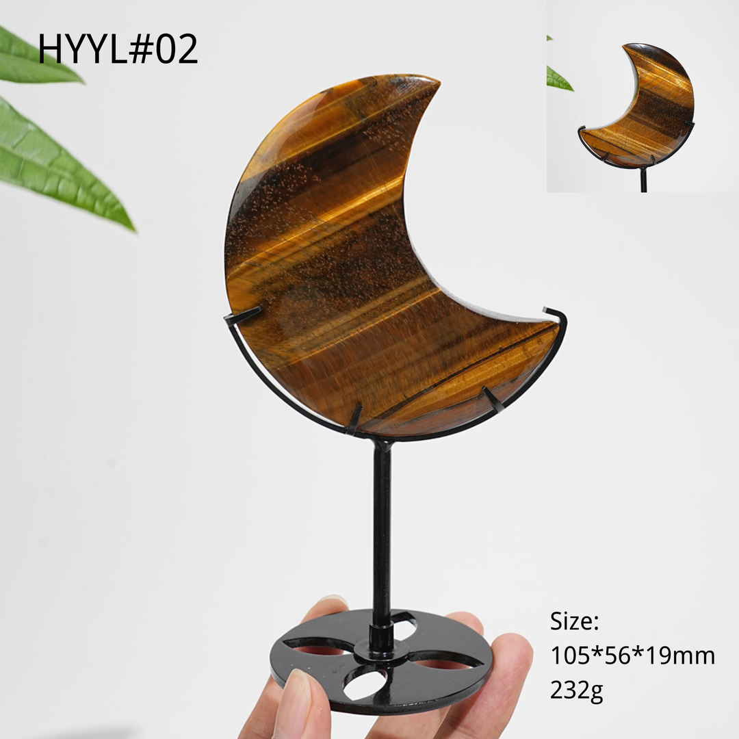 Unique,Natural Crystal Tiger Eye Moon With Stand
