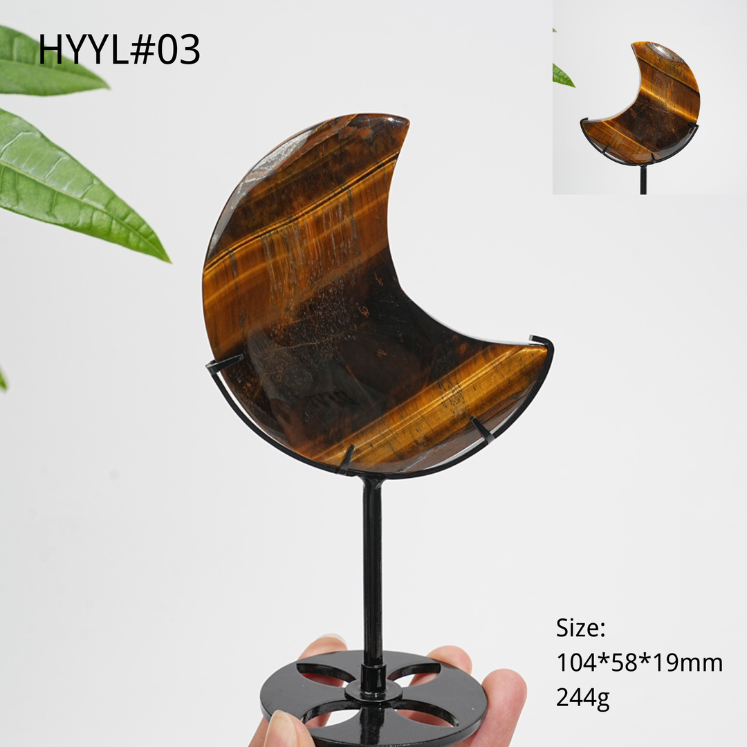 Unique,Natural Crystal Tiger Eye Moon With Stand
