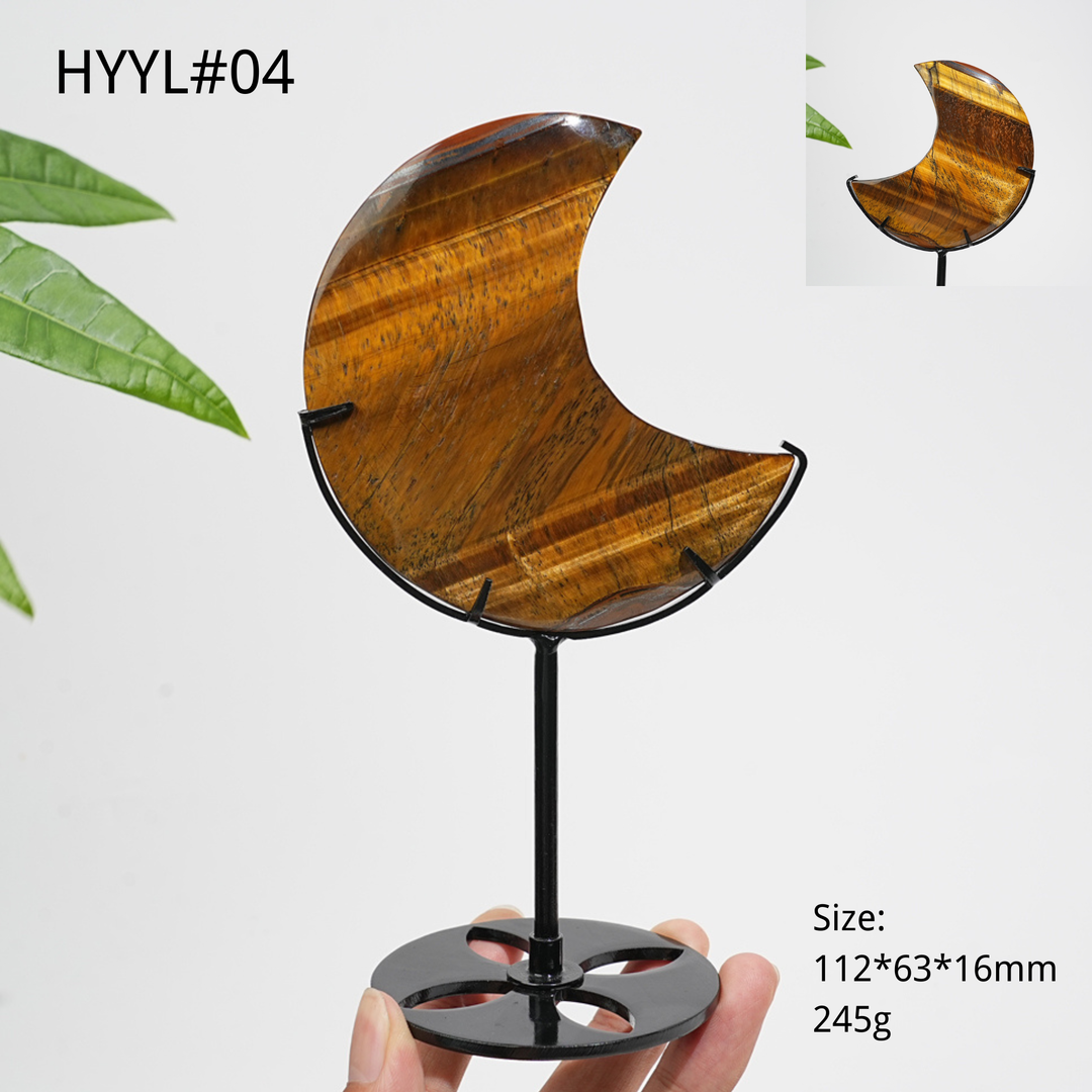 Unique,Natural Crystal Tiger Eye Moon With Stand