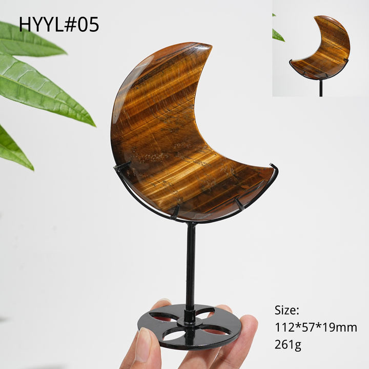 Unique,Natural Crystal Tiger Eye Moon With Stand