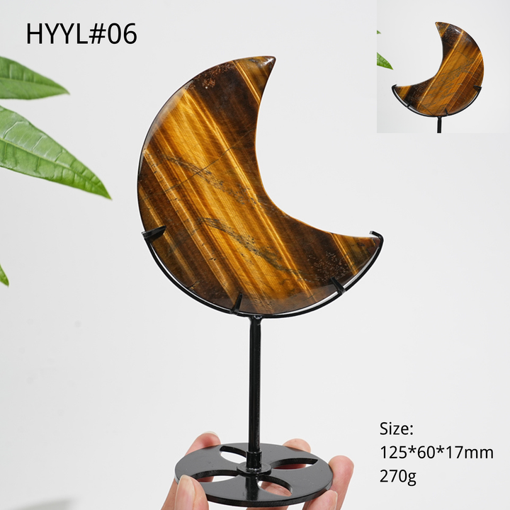 Unique,Natural Crystal Tiger Eye Moon With Stand